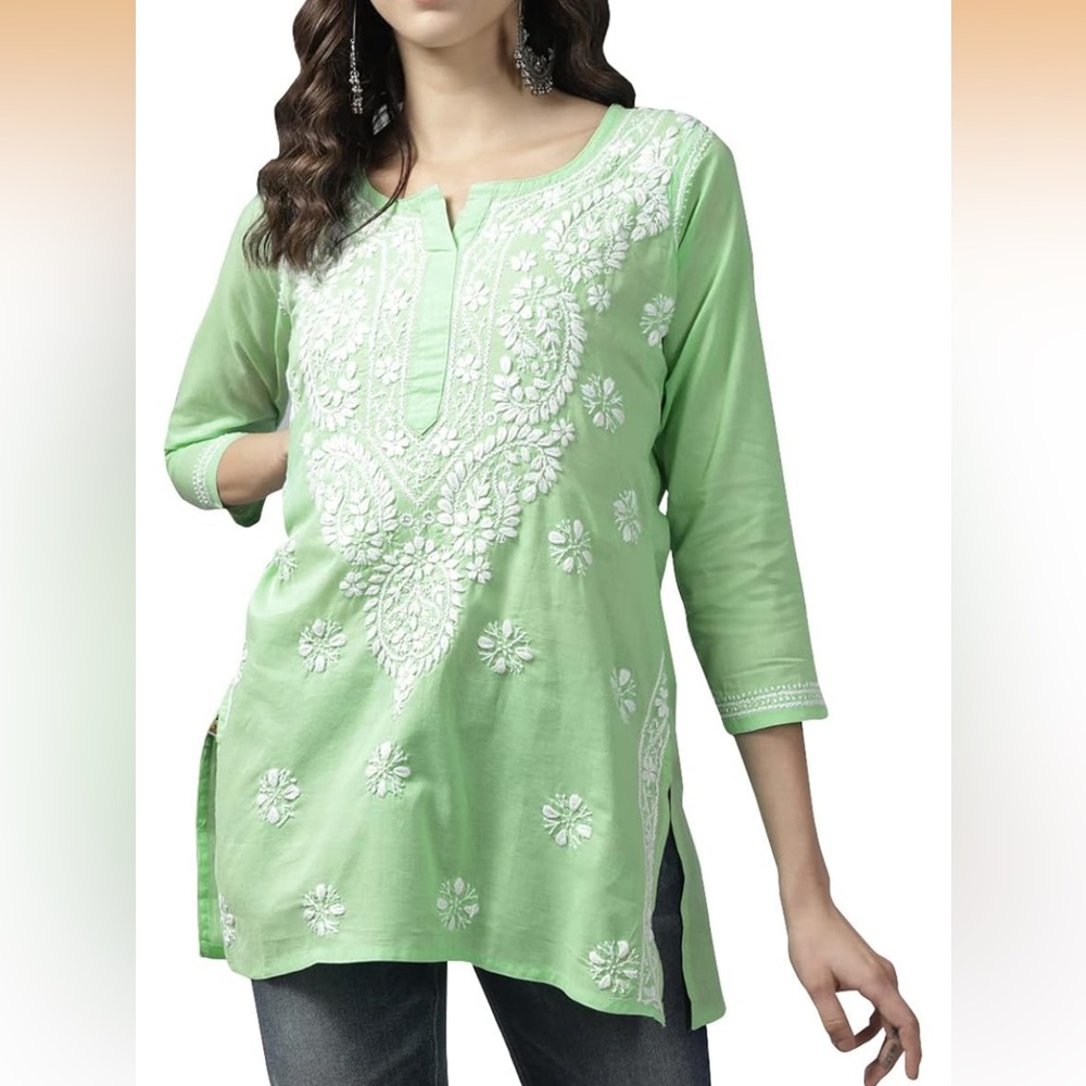 Indian Kurta Green Embroidered Women's Top